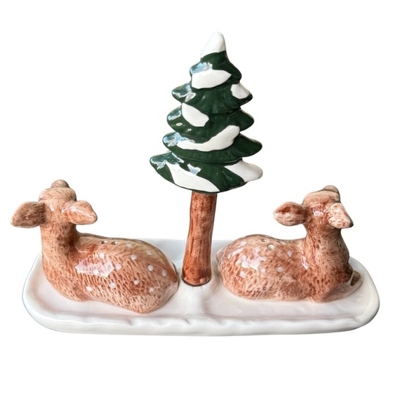 Robert Stanley Deer Salt & Pepper Shaker with Tree Dish Set  No chip. Immaculate - Picture 2 of 9